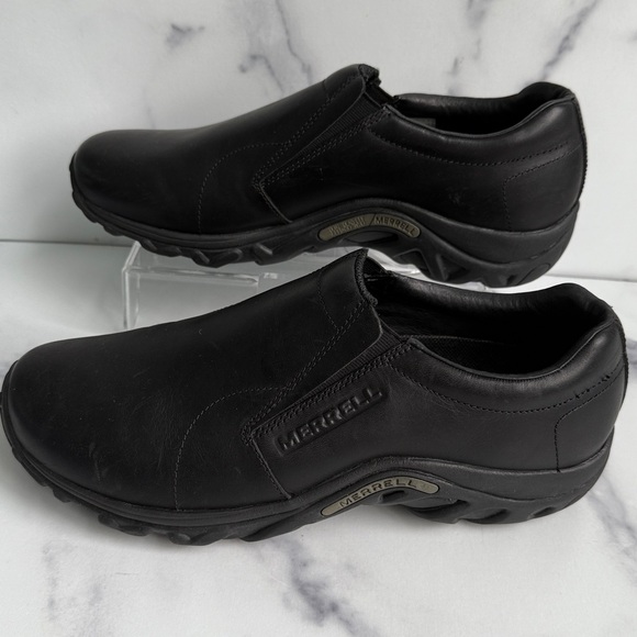 Merrell Mens Jungle Moc Midnight Black Leather Slip On Shoes Size 11 - Picture 2 of 13
